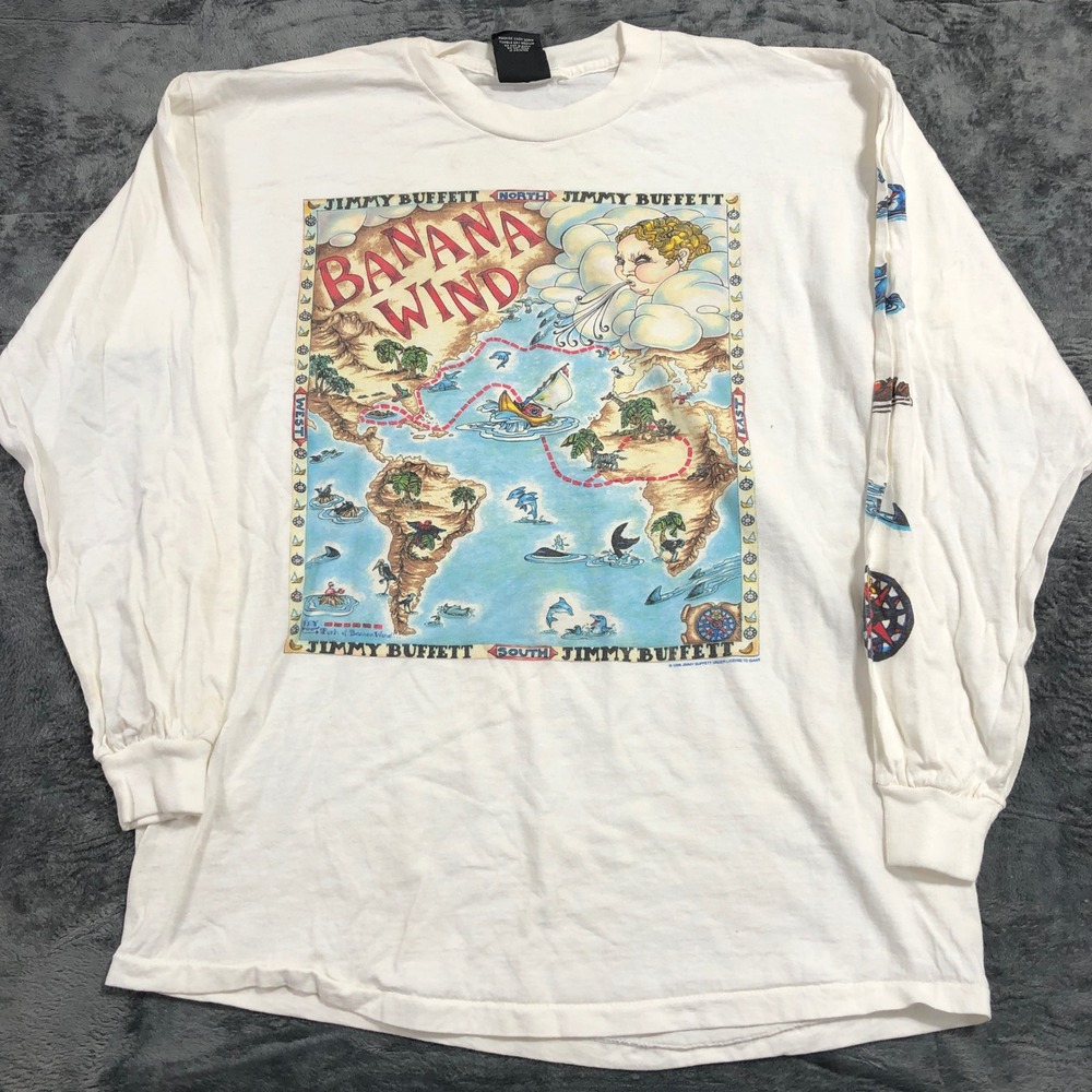Giant Jimmy Buffett Banana Wind‎ Tour 96 Shirt Mens XL White Long Sleeve Vintage